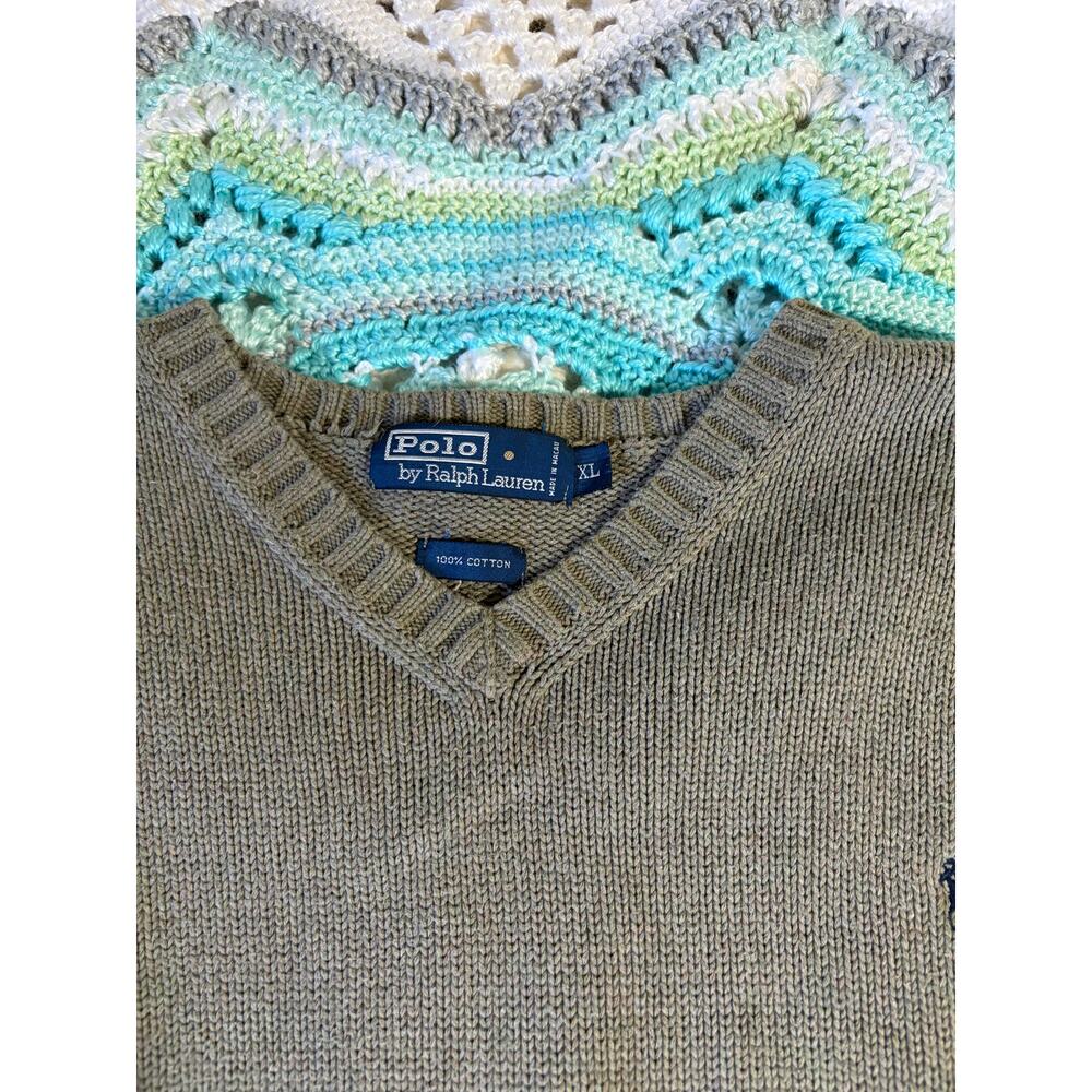 Vintage Polo Ralph Lauren Cotton V-Neck Knit Sweater Old Money, Y2K, Preppy XL - Picture 3 of 9